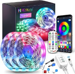100ft Waterproof LED Strip Lights Remote Music Sync App Control Color Changing