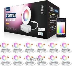 12Pcs 4in Smart LED Recessed Lighting-RGB 2700-6500K Color Changing-APP Control