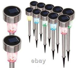 12 x COLOUR CHANGING STAINLESS STEEL SOLAR LED GARDEN PATIO POST OUTDOOR LIGHTS