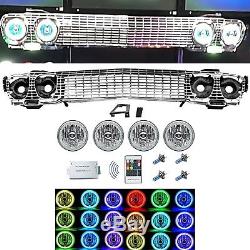 1963 Chevy Impala Front Grille Assembly RGB COB LED Color Change Halo Headlights