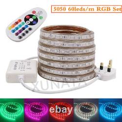 1M-25M LED Strip Lights 5050 RGB 220V 240V Flexible tape rope Waterproof UK Plug