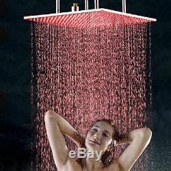 20 Inch Square Rainfall Shower Head Solid Brass LED Colors Changing Top Sprayer