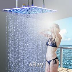 20 Inch Square Rainfall Shower Head Solid Brass LED Colors Changing Top Sprayer