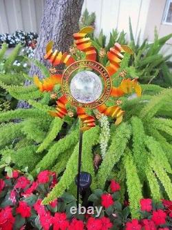 2 X Solar Powered Metal Sunflower Glass Ball Garden Stake Color Change Light