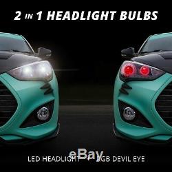 2nd Gen H7 2in1 Bright 6000K LED Headlight Bulbs + Color Changing Devil Eye