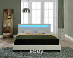 3FT SINGLE BED WHITE DESIGNER FAUX LEATHER LED COLOUR CHANGING Free UK Delivery