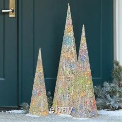 3ft (91.4cm) Colour Changing Glitter String Cone Trees with 100 LED Lights