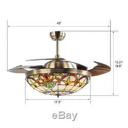 42'' 3 Model Retractable Chandelier Ceiling Fan LED Light 3 Color/Speed Change