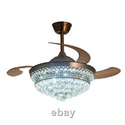 42'' Ceiling Fan Light Crystal Pendant Chandelier Invisible Blade 3 Color Change