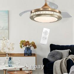42 Invisible Ceiling Fan with LED Crystal Lights Remote Control Chandelier Lamp