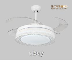 42 LED Ceiling Fan Light 4 Retractable Blades 3Color Change Chandelier Lamp