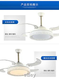 42 LED Ceiling Fan Light 4 Retractable Blades 3Color Change Chandelier Lamp