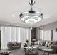 42 Silver Invisible Ceiling Fan Light Led 3-color Change Crystal Chandeliers