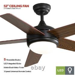 52'' Dimmable Wooden Blades Ceiling Fan Light 3 Speed Timer LED Lamp with Remote