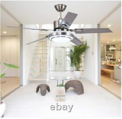 52 Remote Control Ceiling Fans Chandelier with LED Light 5 Stainless Steel Blades
