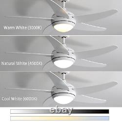 52inch Ceiling Fan LED Light Adjustable Wind Speed 3 Color Changing with Remote
