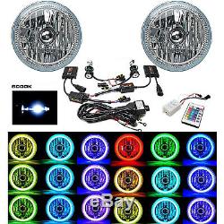 5-3/4 IR RGB COB LED Color Change Halo Shift Angel Eye 6000K HID Headlights Set
