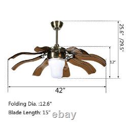 5 Style 42 Retractable Ceiling Fan Lamp LED Chandelier Color/Speed Change Remoe