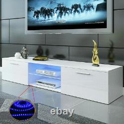 63 White Modern TV Unit Cabinet TV Stand Matt Body & High Gloss Door LED Light