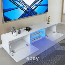 63 White Modern TV Unit Cabinet TV Stand Matt Body & High Gloss Door LED Light