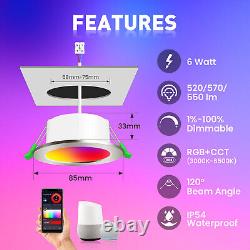68mm RGB Recessed LED Ceiling Light WIFI Bluetooth 6W Dimmable Alexa Google Home
