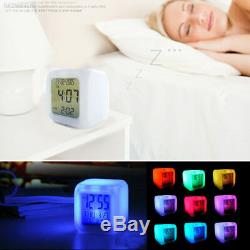8712 New 7 Colour Changing LED Digital Alarm Clock Desktop Date Time Glow Night