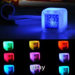 8712 New 7 Colour Changing LED Digital Alarm Clock Desktop Date Time Glow Night