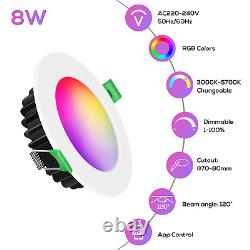 8With10W WiFi LED Downlights RGB+CCT+Dimmable Recessed Ceiling Lights Ultra Slim