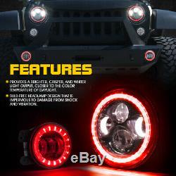 90W CREE LED 7 Headlights Fog Light Combo With Bluetooth RGB Halo Jeep Wrangler