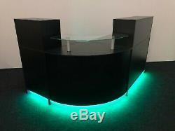 Black Reception Desk With Led Lights Remote Control Colour Changing Glass Shelf