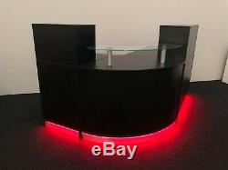 Black Reception Desk With Led Lights Remote Control Colour Changing Glass Shelf