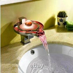 Chrome LED Waterfall Colors Changing Bathroom Basin Mixer Sink Faucet HDD727