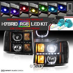 Color Changing LED Low Beam 07-13 GMC Sierra 1500 2500HD 3500HD DRL Headlights