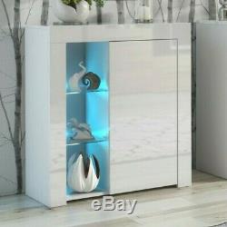 Compact White Gloss Bookcase Display Cabinet 1 Door Glass Shelves Blue LED Lily
