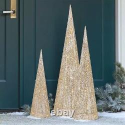 Glitter String Cone Trees 3ft (91.4cm), Colour Changing with 100 LED Lights