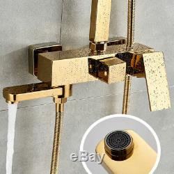 Gold Bathroom Rainfall Shower Head Swivel Tub Mixer Tap Faucet Hand Spray Set
