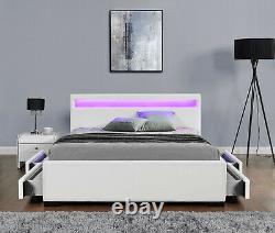 Harmin Double Size Bed Frame with 4 Drawer Storage LED Colour Changing Headboard