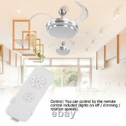 LED Ceiling Fan Light 4 Retractable Blades 3 Color Lamp Change Remote Control