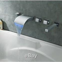 LED Color Changing Wall Mounted Bathtub Faucet Waterfall Shower Mixer Tap Chrome