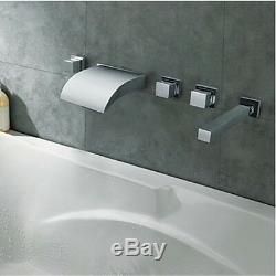 LED Color Changing Wall Mounted Bathtub Faucet Waterfall Shower Mixer Tap Chrome