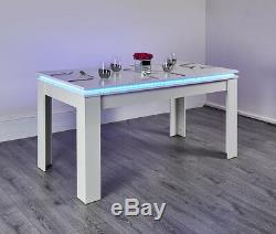 LED Colour Changing Modern Dining Table Kitchen Room 6 Seater Seats White Black
