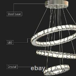 LED Crystal Chandelier Dimmable Light Remote Control Hanging Ceiling Lamp RC