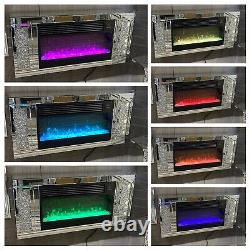 LED Diamond Crush wall Mounted Silver Surround with Multi Colour changing Fire