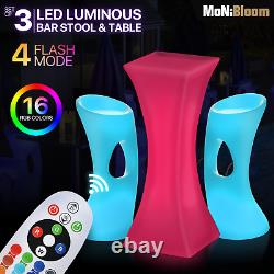 LED Light Up2 BAR STOOL+PUB PARTY TABLEDining Set 16 Color Changing Patio Seat