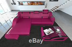 Leather sectional sofa Positano L shape with LED lights and changing colors