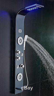 Matte Black Shower Panel Column Tower with Body Jets + Waterfall Bathroom Shower