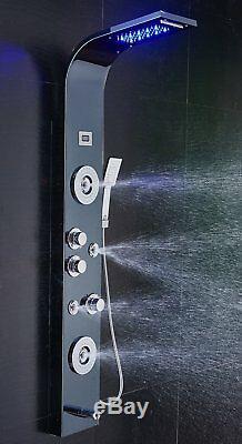 Matte Black Shower Panel Column Tower with Body Jets + Waterfall Bathroom Shower