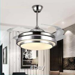 Modern 4 Retractable Blades Ceiling Fan Chandelier with Remote Control Bedroom
