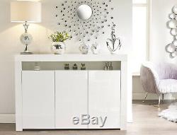 Modern WHITE High Gloss Doors Top White Matt Cabinet Cupboard Wide Sideboard NEW