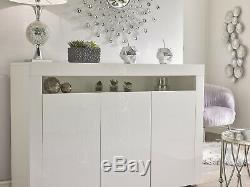 Modern WHITE High Gloss Doors Top White Matt Cabinet Cupboard Wide Sideboard NEW